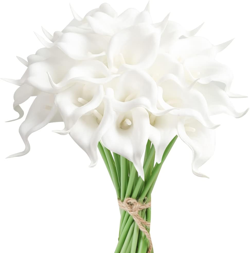 IPOPU 24PCS Artificial Flowers Fake Calla Lily Flowers Real Touch Calla Lily Faux Flowers Arrangement Bouquet for Home Garden Office Party Wedding Bouquet Centerpieces Flower Home Decoration (White)