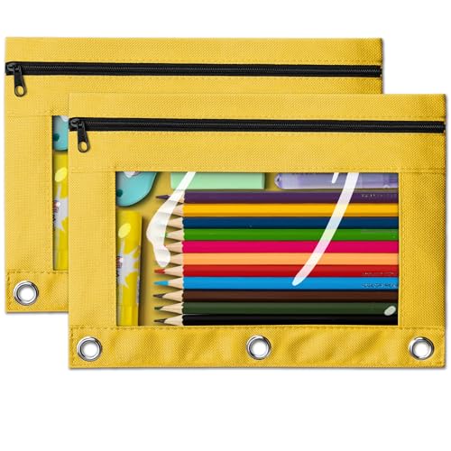 V-Opitos 2 Pack Yellow 3-Holes Zipper Pencil Pouches for 3 Ring Binder