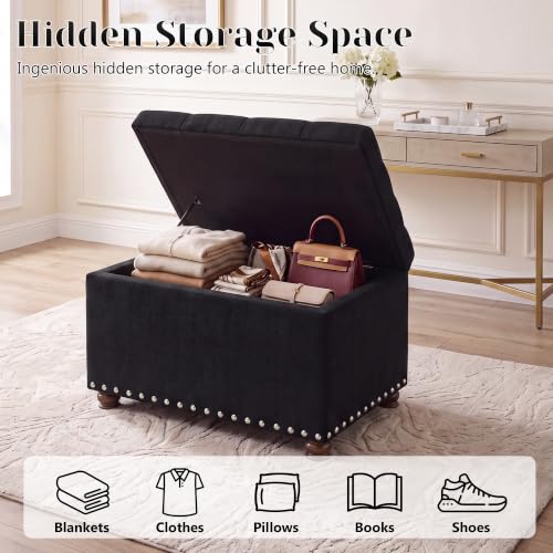 Image of Joveco 24 inch Ottoman with Storage,Fabric Tufted Storage Ottoman with Legs