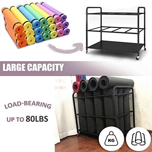 Yoga Mat Storage Rack Basket Workout Equipment Home Gym Storage Rack with Wheels Black Yoga Mat Holder Exercise & Fitness Organizer for Dumbbell Kettlebells Resistance Bands Yoga Blocks by Arlifo - Image 3