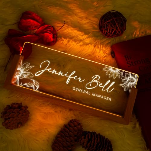 Image of Custom Name Plate for Desk, Personalized Light Up Acrylic Desk Name Plate, Personalized Office Gifts for Boss Coworkers Teacher, Employee Appreciation GIfts, Office Decor for Women Men