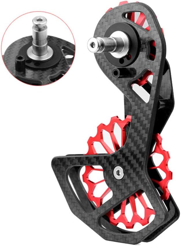 Yuly Bicycle Carbon Fiber Ceramic Rear Derailleur 17T Pulley Guide Wheel for Shimano-6800/R7000/R8000/R9100/R9000 Bike Accessories Bicycle Rear Derailleur Hanger, black red-A