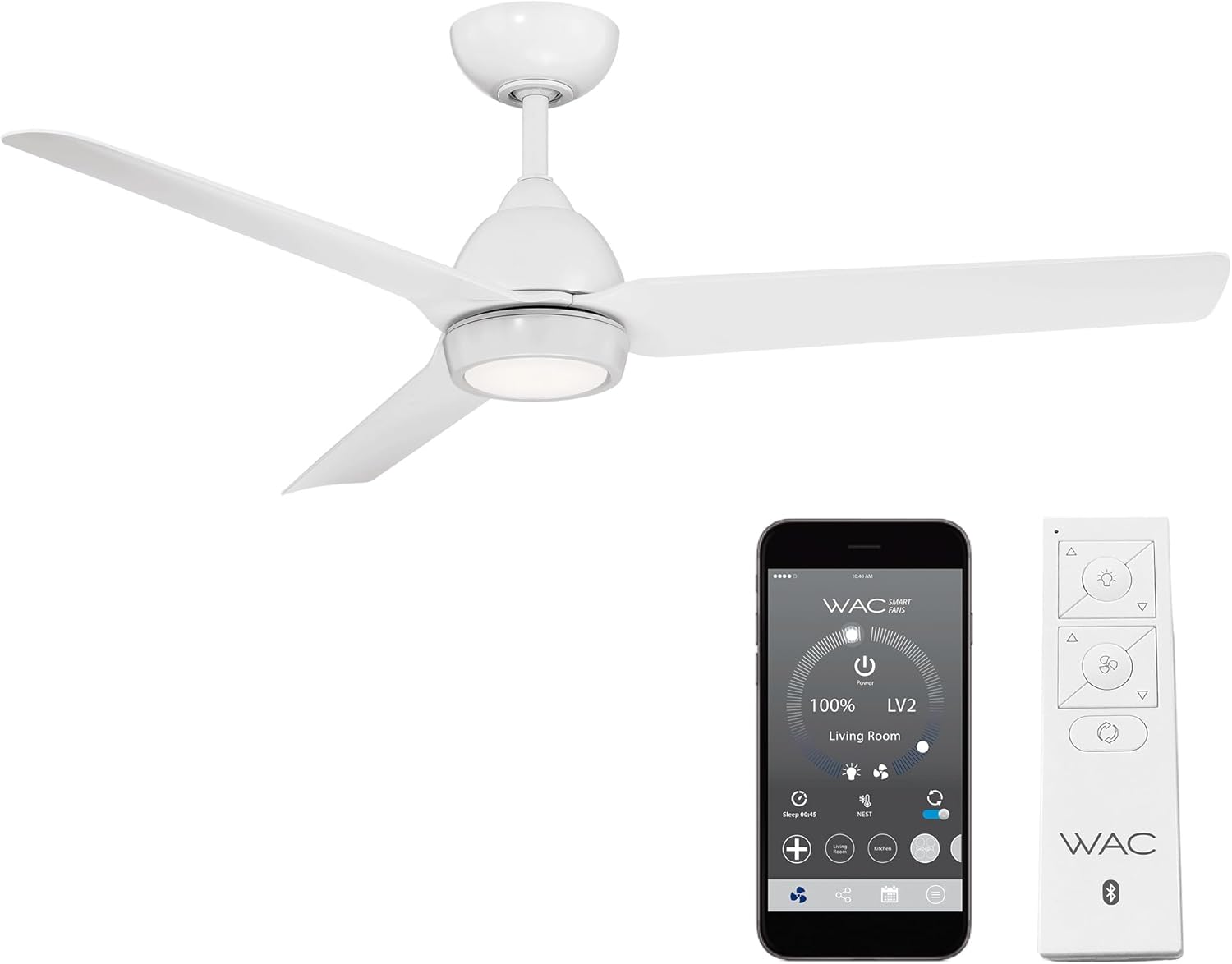 Product image of Mocha Indoor/Outdoor 3-Blade Smart Compatible Ceiling Fan 54in Matte White with 3000K LED Light Kit and Remote Control with Wall Cradle. Works with iOS/Android, Alexa, and Google Assistant.