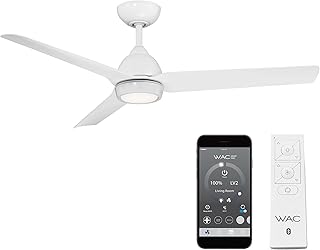 WAC Smart Fans Mocha - Ventilador de techo de 3 aspas para interiores y exteriores, 54 pulgadas, color blanco mate con kit de luz LED de 3000 K y control remoto, funciona con la aplicación Alexa e iOS o Android