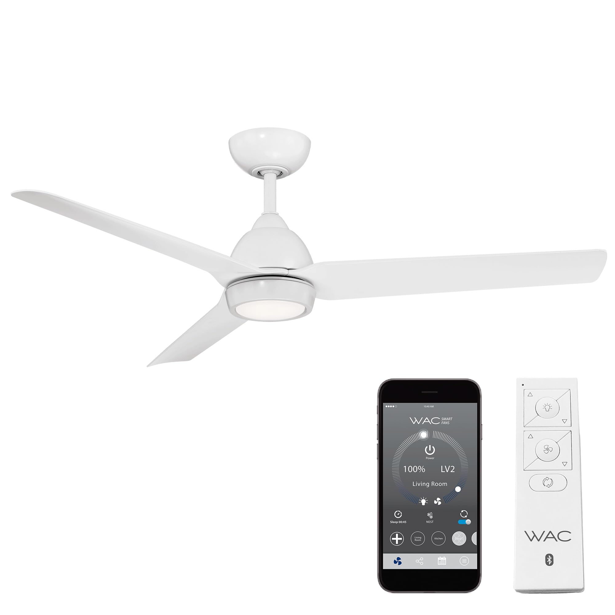 Mocha Indoor Outdoor 3-Blade Smart Compatible Ceiling Fan 54in Matte White with 3000K LED Light Kit and Remote