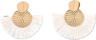 حلق نسائى اقراط نسائية متدلية على شكل شرابة بتصميم بوهو صيفي اللون: ذهبي وابيض