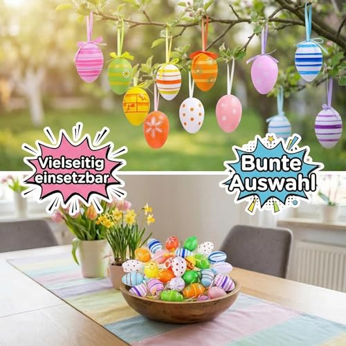 36 Stück Ostern Dekoration Eier, 2 Größen für Hängende Ostereier Dekorationen Punkte Streifen Blumen für Baum Schule Haus Deko AST Zum Aufhängen