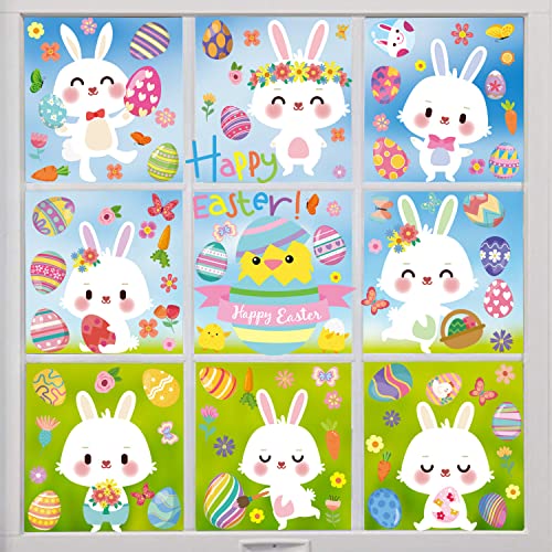 FullJoyHut Autocollants Lapin de Pâques Décorations Stickers Pâques Fenetre Autocollants Oeufs Pâques Decalcomanie Pâques Autocollants Stickers Muraux pour Fête Pâques Fenêtre Verre Décoration Déco Cover