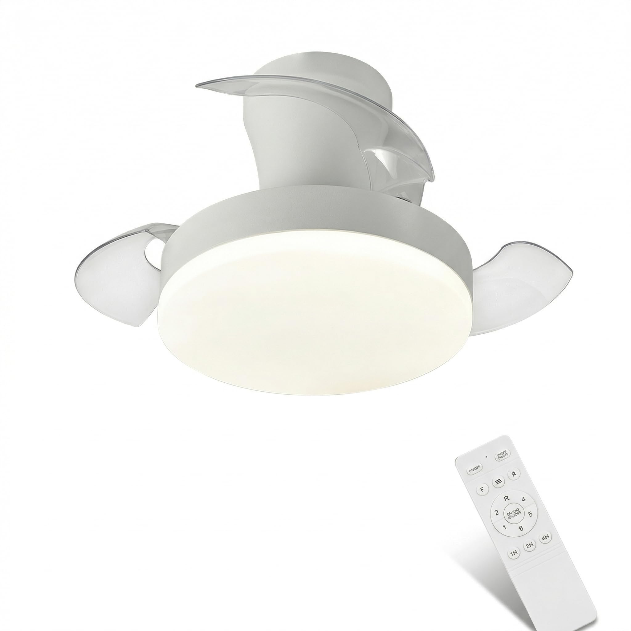 Ventilador de Techo con Luz LED Plegable, Silencioso y Regulable, 3 Aspas Retráctiles, Mando a Distancia, 3 Colores, Temporizador, Ideal Dormitorio/Cocina, 30W 30cm (Compacto Mini)