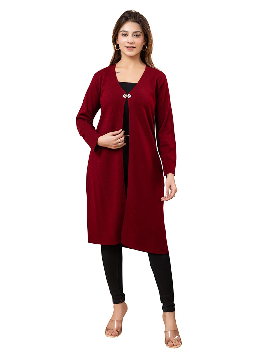 twenty me Casual Full Sleeve Open Front with Button Self Design Acrylic Wool Womens Shrug's-picture-27