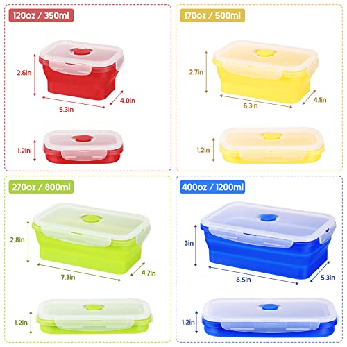 4 Sets 16 Pcs Silicone Food Storage Containers With Lids Collapsible Meal Prep Container Silicone Food Box Microwave Lunch Containers Leftover Meal Box, Dishwasher And Freezer Safe (Multicolor) #TOP1
