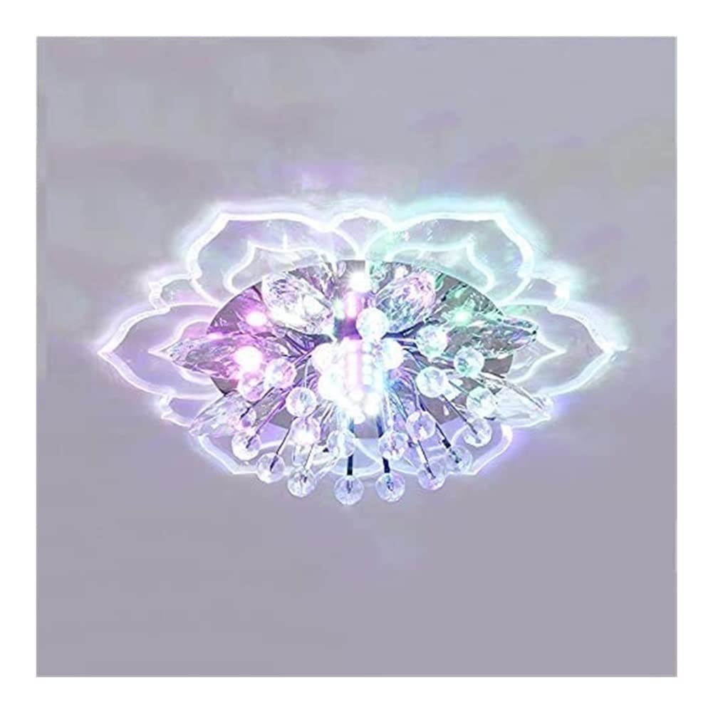 KXEcoLife LED Ceiling Light Fixture, Flush Mount Chandelier, Corridor Lamp Simple Living Room Crystal Aisle Lighting for Dining Bedroom (Color Light)