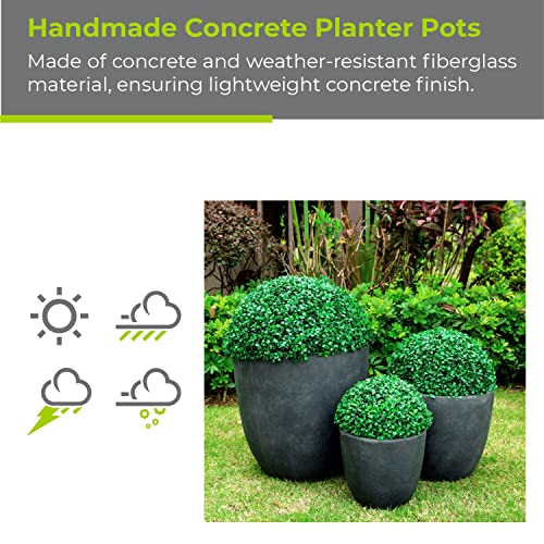 Image of Kante Set of 3 Charcoal Concrete Bowl Round Planters for Modern Home