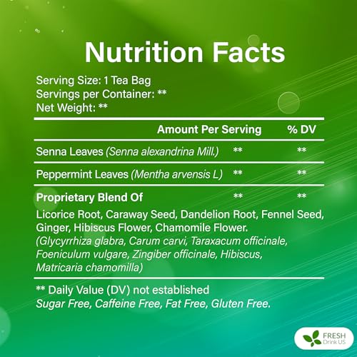 Image of FreshDrinkUS, 30 Tea Bags of Herbal Day Cleanse Tea - 30 Day Program | Refreshing Mint Blend with Dandelion, Senna & Hibiscus | Naturally Supports Wellness & Light-Feeling | Caffeine-Free Herbal Tea