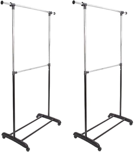 Mainstays Adjustable 2 Tier Rolling Garment Rack Chrome and