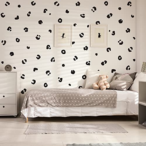 Black Vinyl Jungle Cheetah Spot Wall Decals, Peel And Stick Modern Abstrat Minimalist Leopard Animal Print Wall Stickers For Nursery Bedroom Bathroom Living Room Home Wall Decor #TOP4