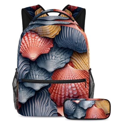 Sac à dos coquillages de plage bleu et rouge 48 cm parfait pour le collège et le lycée