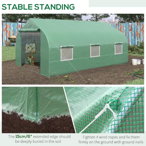 Outsunny 11.5x10x6.5 ft Walk-in Greenhouse with Roll-up Zipper Door Green - Image 5