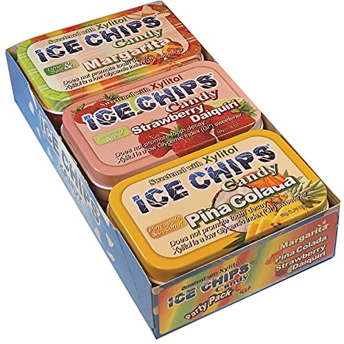 ICE CHIPS Xylitol Candy 6 Tins (Party Pack); Low Carb, Gluten Free - includes ICE CHIPS BAND as shown