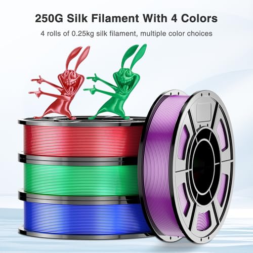 Image of 4-Pack Silk PLA Filament 1.75mm Bundle (250g per Spool, 1kg Total) | 4 Colors (Red, Green, Blue, Purple), Amoybaby High-Speed Flow Shiny 3D Printer Filament for Most FDM 3D Printers & Pens