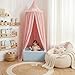 LOAOL Bed Canopy with Pom Pom for Kids Crib Baby Girl Netting Cover Canopy Crib Curtain Reading Nook Hanging Tent Nursery Play Game Castle Room Decoration (Pink)