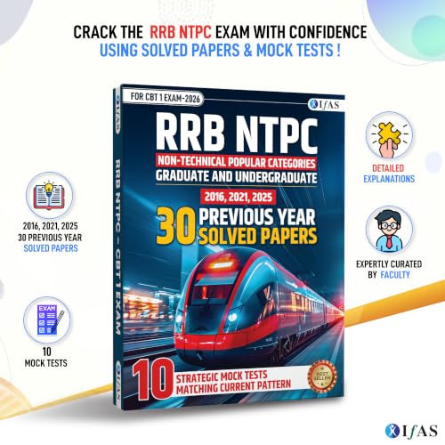 Image of RRB NTPC Book 2026 | 30 RRB NTPC Previous Year Solved Question Papers with Detailed Solutions & 10 Mock Tests | Best RRB NTPC PYQ Book for Graduate & Under Graduate Level Railway CBT 1 Exam | IFAS