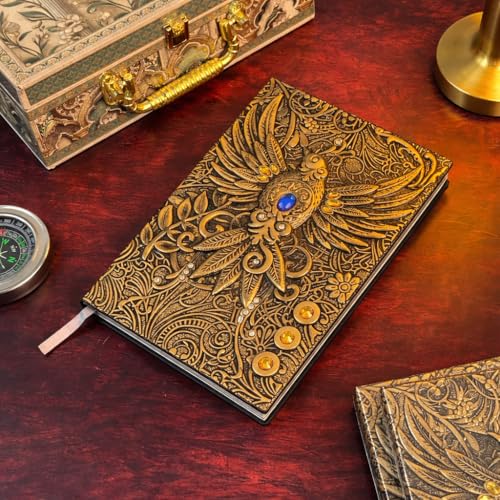 Image of Giftana 3D Phoenix Bronze DND Vintage Notebook Diary for Men and Women, Antique Diary with 200 Pages | Premium Writing A5 Journal Leather Diaries, Travel Diary, Corporate Gift for Employees (Gold)