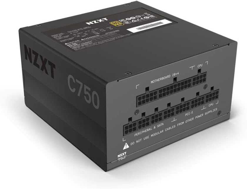NZXTC750 - NP-C750M-UK - 750 Watt PSU - 80+ Gold Certified - Hybrid Silent Fan Control - Fluid Dynamic Bearings - Modular Design - Sleeved Cables - ATX Gaming Power Supply