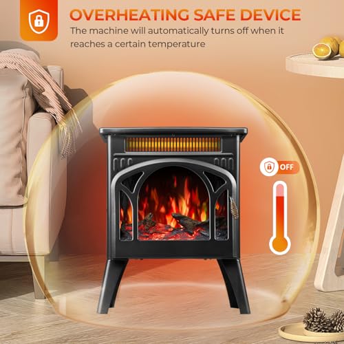 Image of R.W.FLAME Electric Fireplace Heater 17 inch with Remote Control, Metal, Black