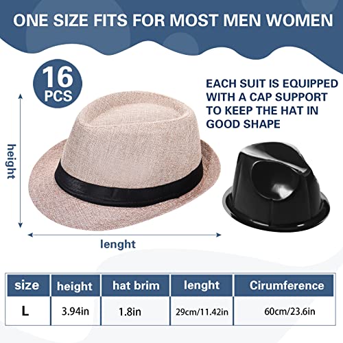 Image of Lasnten 16 Pcs Fedora Style Hat Bulk Men 1920s Gangster Short Brim Panama Cap Women Party Costume, Circumference 60 cm(Creamy White)