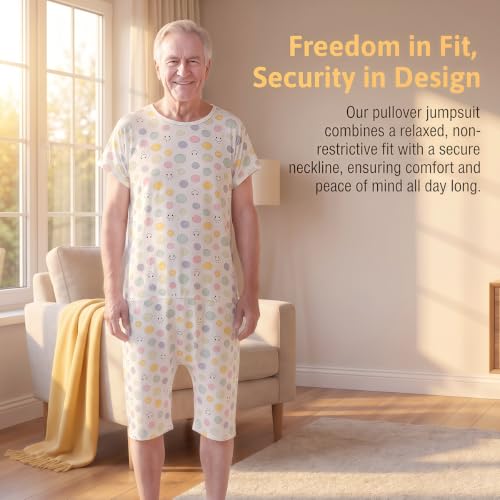 Image of Unisex Anti-Strip Adaptive Jumpsuit with Back-Zipper,One-piece Short-sleeved Trousers,Suitable for Seniors,Dementia Patient,Alzheimer's Patients,Incontinence Care