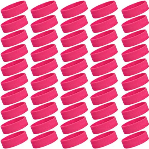 60 Pack Bulk Sports Headbands, Sweatbands for Men Women,Neon Pink