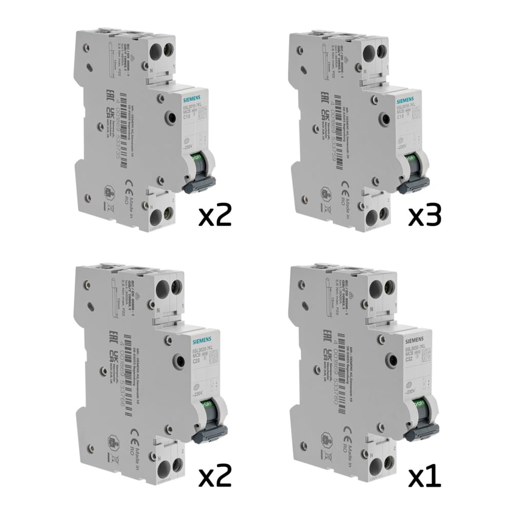 SIEMENS - Lot De 8 Disjoncteurs Modulaires Ph+N –2×10A, 3×16A, 2×20A, 1x32A