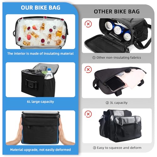 TOUYINGER Lenkertasche Fahrrad, 6L Fahrradtasche Lenker mit Thermo Auskleidung, Wasserdicht Fahrradkorb Vorne Tasche mit Adapter, Handyhalterung, Touchscreen