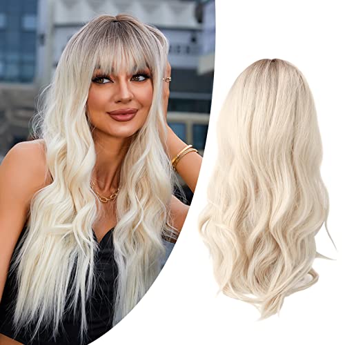 Gradiente Loira Marrom Longo Encaracolado Peruca Feminina Com Bang, Peruca Longa Encaracolada Resist