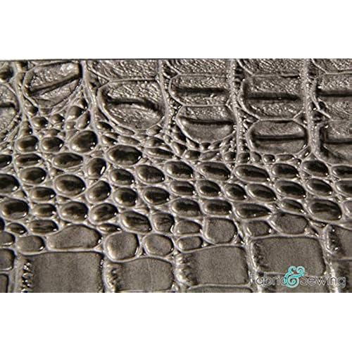 Silver Gray Large Scale Crocodile Skin Faux Fake Leather Vinyl Fabric Polyester 54-56