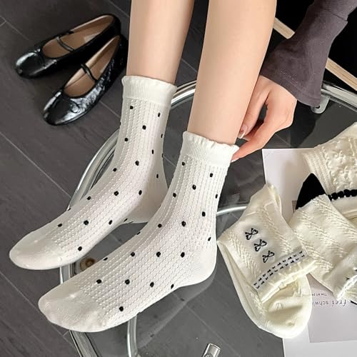 Image of Starella Women Cute Lace Crew Socks Cotton Vintage Twisted Preppy Dress Sock for Pumps Shoes 5 Pairs