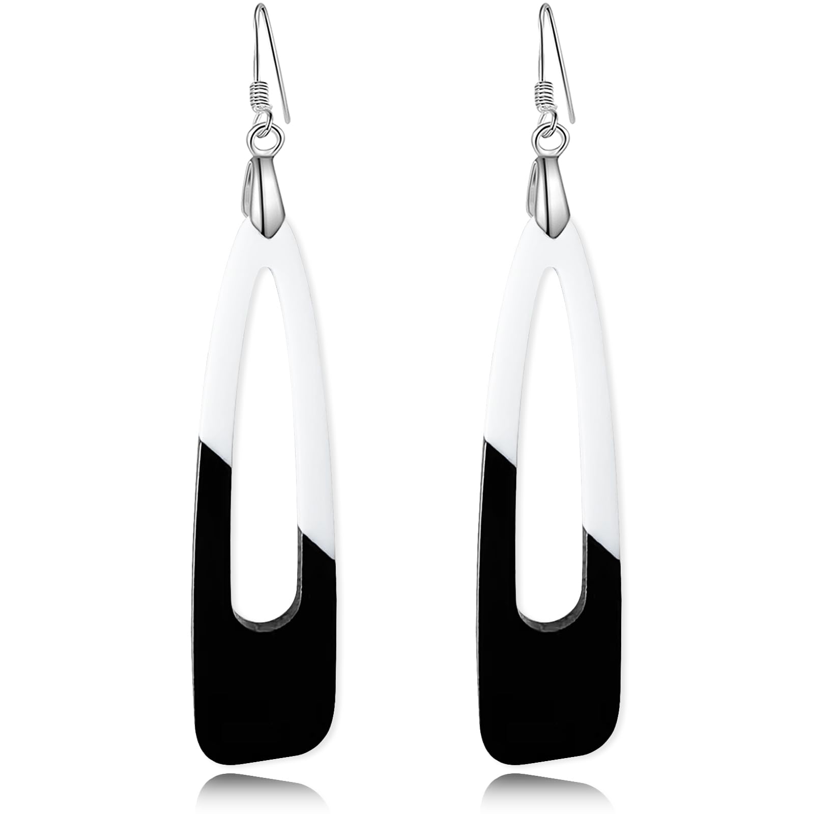 REELMAR Black and White Acrylic Earrings for Women Dangle Trendy Long Water Drop Two Tone Earrings Fashion Geometric Acrylic Statement Earrings Boho