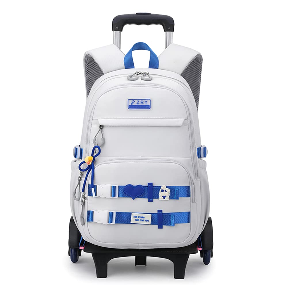 MITOWERMIRolling Backpack for Girls Boys Grey Wheeled Backpacks for School Trolley Bags Kids Backpack with Wheels