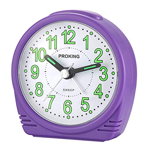 Yadelai Viaje Despertador Analógico,Reloj de Alarma para Niños Pequeño Tamaño Simple con Pilas Que no Hace Tictac Posponer Funciones de luz Reloj de Mesa de Noche Reloj Despertador (Púrpura)