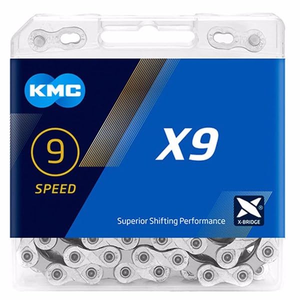 KMC X9 9-Speed Bicycle Chain 116 Links with MissingLink Compatible with Shimano SRAM Campagnolo Silver Bike Chain for MTB Road Hybrid Cycling