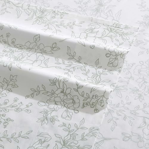 Image of Stone Cottage - Full Sheet Set, Premium Cotton Percale Bedding Set, Crisp & Cool, Floral Bedding Set (Hawley Floral Green, Full)
