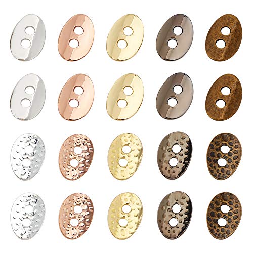 PH PandaHall 200 Pieces Brass 2 Hole Buttons Oval Craft Buttons Mixed Color for Sewing DIY Crafts and Jewelry Making - 14x10mm