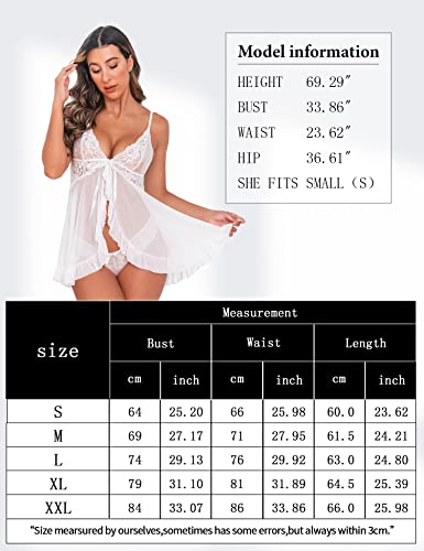 Queenfox Babydoll Nightgowns For Women Sexy Lace Front Chemise Ruffle Sleepwear W S White #TOP3