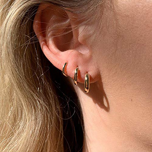 3 Pairs 14K Gold Plated Huggie Hoop Earrings, Minimalist Gold, Simple 3 Sizes Earrings For Women Men Gift #TOP1
