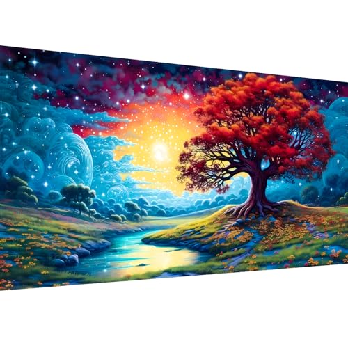 Hjjdiyes Peinture par numéros - Paysage adulte - 90 x 40 cm - Kit de bricolage pour adultes - Peinture par numéros - Grande taille XXL - Fleurs d'eau peinte...