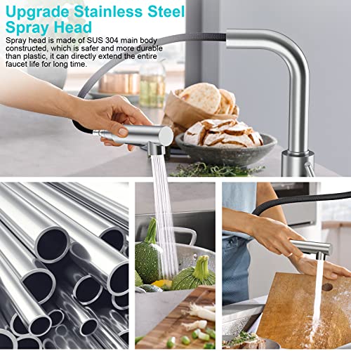 Kitchen Sink Faucets With Pull Down Sprayer, Stainless Steel Single Handle Faucet For Farmhouse Rv Bar Laundry Sinks, Brushed Nickel Single Hole #TOP3