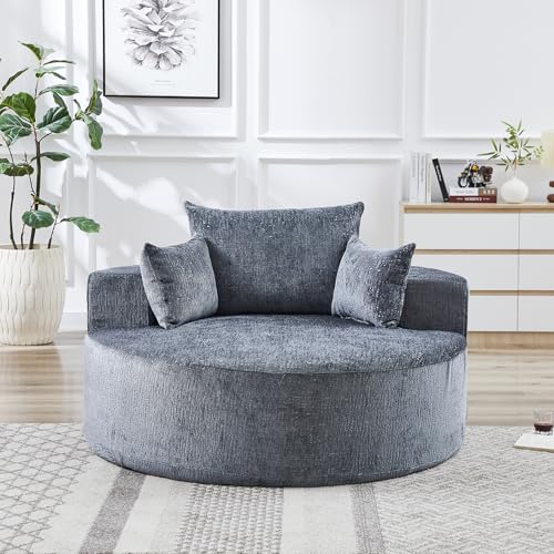 Sillón Redondo Plegable Chenille Gris miniatura 6