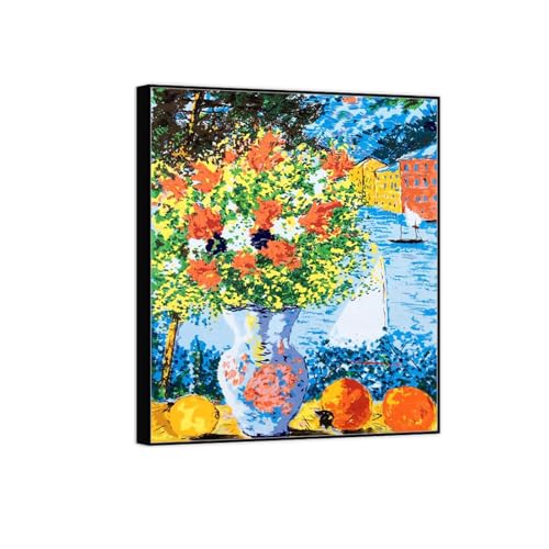 Tableau décoration salon cadre noir fleur impression sur toile 30x35cm