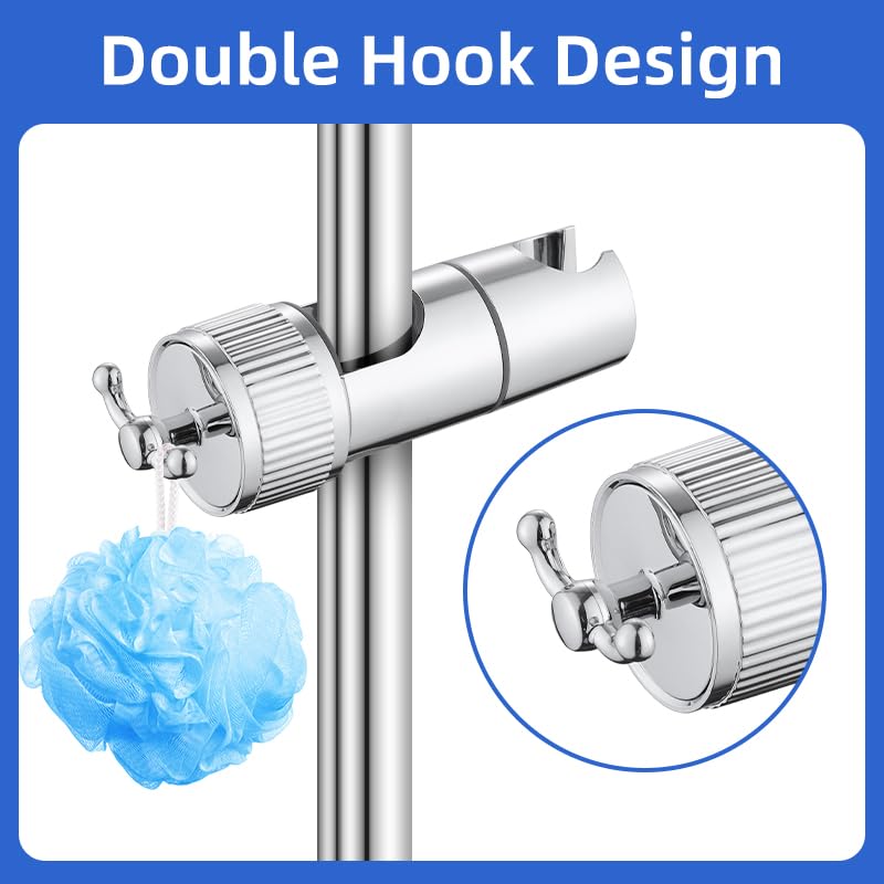 MOXYOY Shower Head Holder,16-28mm Adjustable Shower Holder Bracket,Shower Head Holder Replacement with 2 Hooks, Shower Head Accessories - Image 2